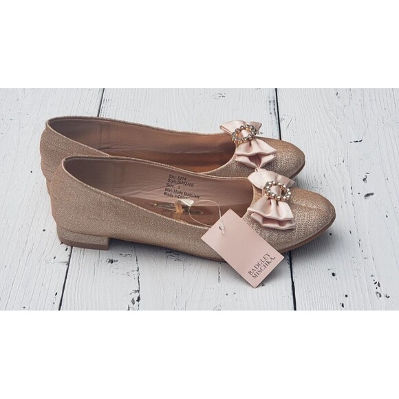 Badgley Mischka Low Heeled Ballerinas Kids Rose Gold Size 5Y NEW